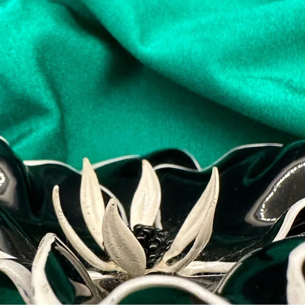 Vintage Black with White Flower Brooch- Large and Fabulous!!!!!